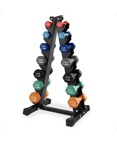HolaHatha 146 Pound Neoprene Dumbbell Full Body Weight Set with Storage Rack