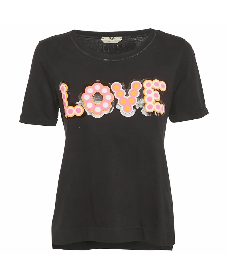 Pre-Owned Fendi Women's Love Applique Cotton T-Shirt