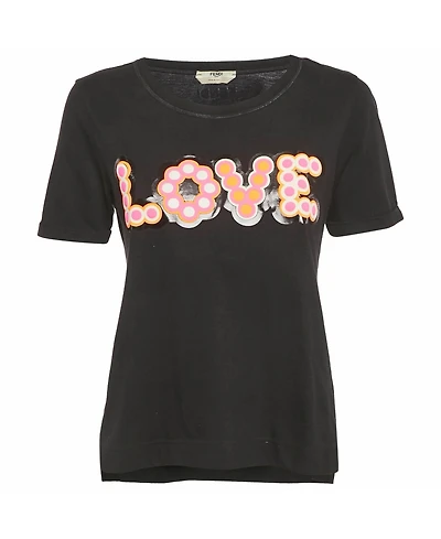 Pre-Owned Fendi Women's Love Applique Cotton T-Shirt