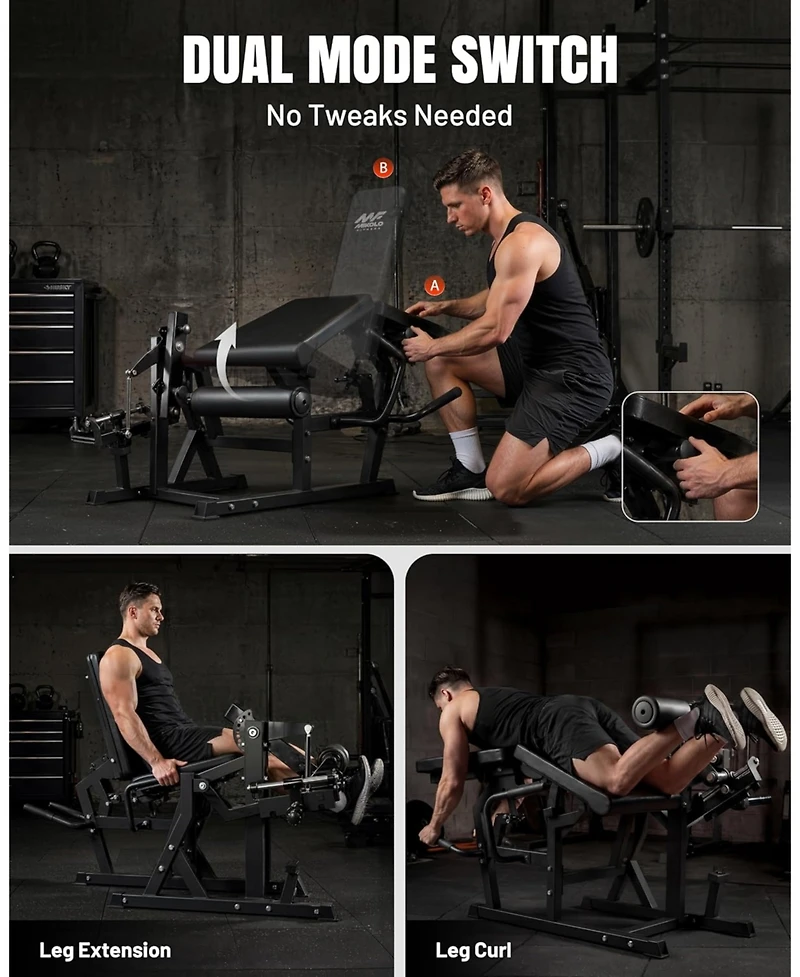 Mikolo Leg Extension and Curl Machine, Adjustable Leg Curl Machine, Seated Leg Extension and Lying Curl Machine for Home Gym