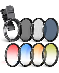 Neewer 55mm Nd/Cpl/Effect Filter Set with Mobile Phone Camera Lens Clamp Clip, Polarizing ND32 6 Point Star 4 Graduated Colour Filters Kit