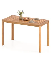 Gymax Outdoor Acacia Wood Dining Table with Slatted Tabletop for Garden Balcony Deck