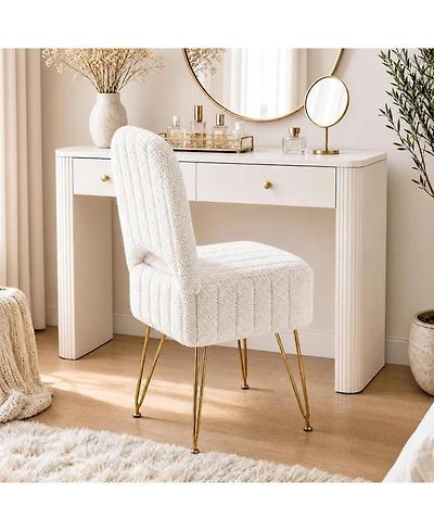 gaomon Vanity Stool Chair with Backrest, Square Ottoman with Hidden Storage Compartment, Soft Teddy Fabric
