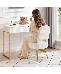 gaomon Vanity Stool Chair with Backrest, Square Ottoman with Hidden Storage Compartment, Soft Faux Fur Fabric, 280 Lbs Weight Capacity, Modern Style