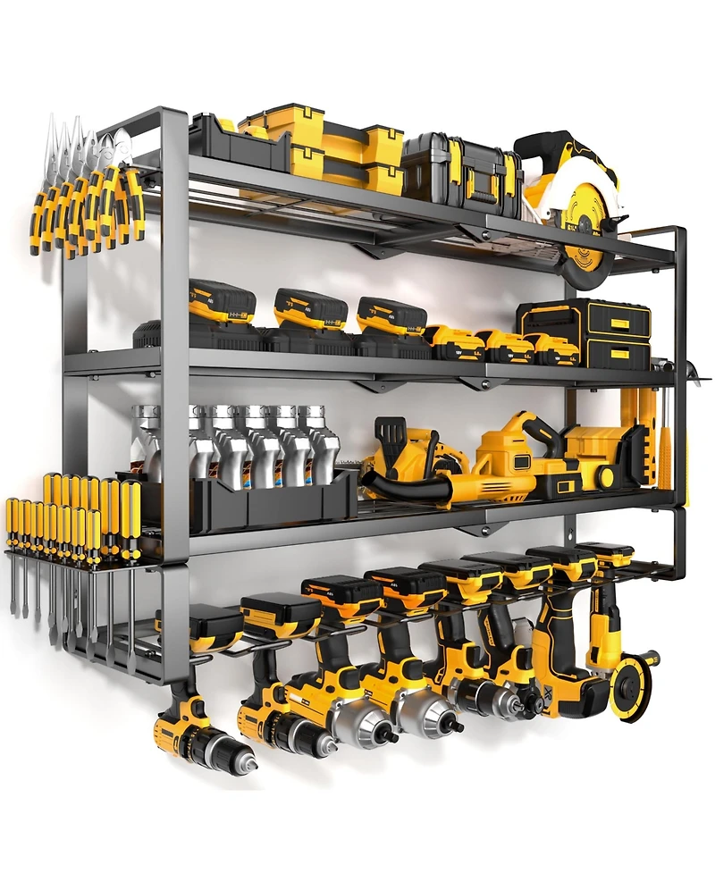 Power Tool Organizer Wall Mount 4-Tier Metal Rack Drill Holder Garage Storage
