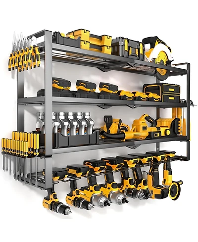 Power Tool Organizer Wall Mount 4-Tier Metal Rack Drill Holder Garage Storage
