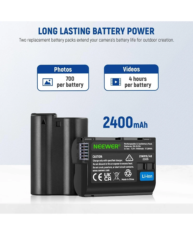 Neewer En- Camera Battery and Charging Accessory with 2400mAh for Nikon Z8 Z7 Z6 Z5 D850 D810 D780