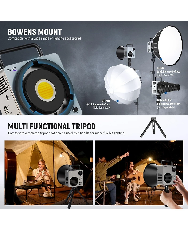 Neewer HB80B Led Video Light with 80W, 72Wh, 100W