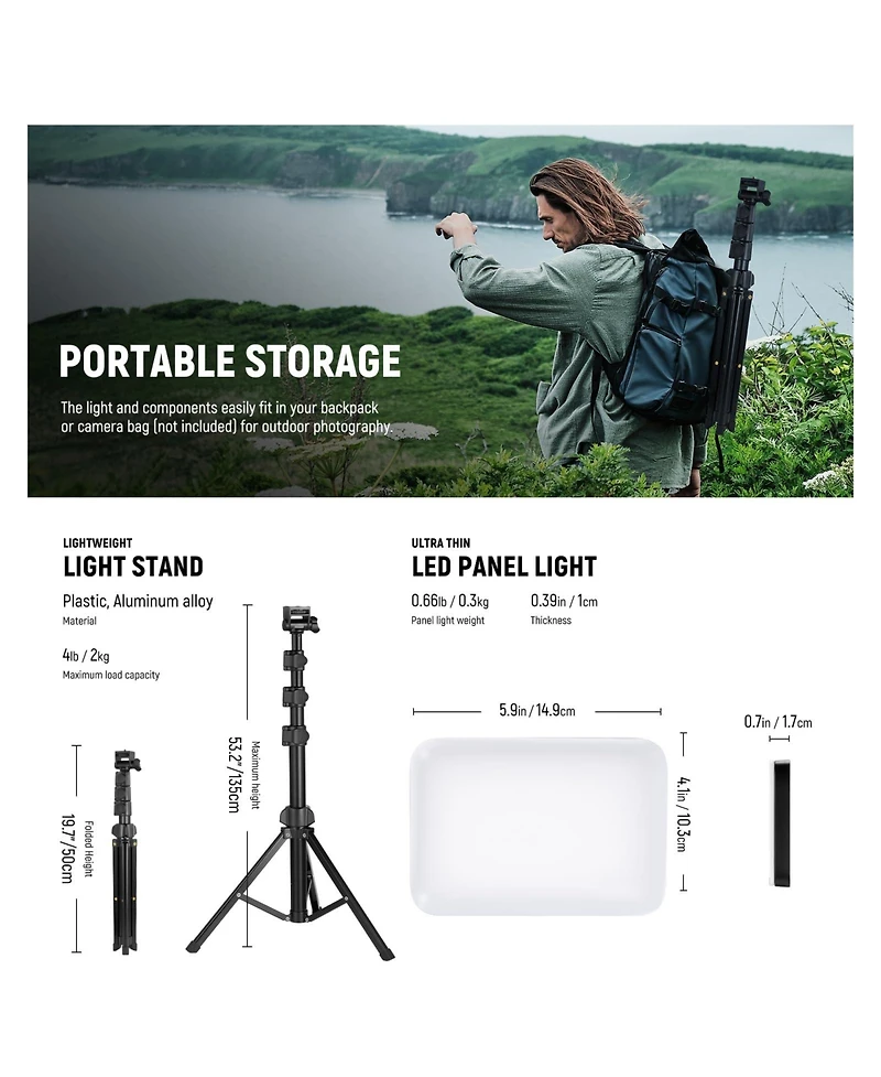 Neewer BP66 Led Video Light with 750lux, 3200K-5600K, CRI95