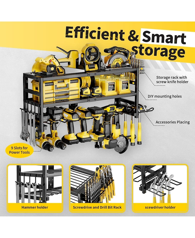 Xdovet Power Tool Organizer Wall Mount 3 Layer 9 Drill Holder Garage Workshop