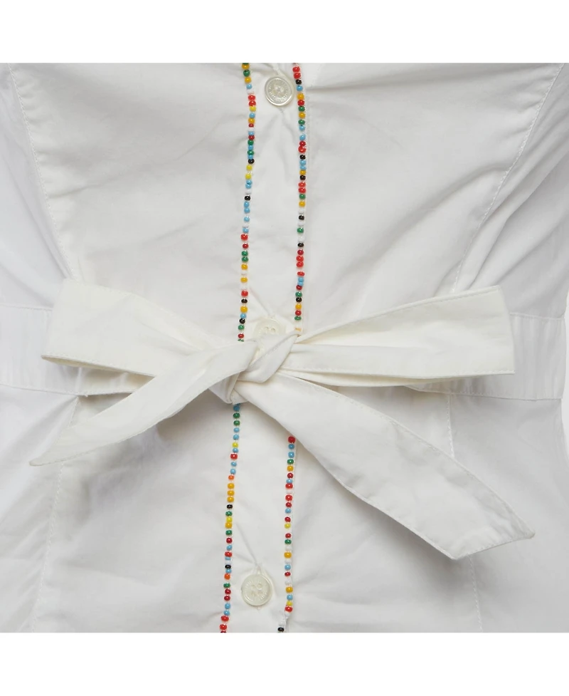 Pre-Owned Love Moschino Women's Beaded Cotton Belted Shirt