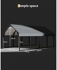 homfan Heavy Duty Steel Carport, Outdoor Metal Storage Shelter for Cars Trucks Boats, Driveway Backyard Farm Use, Galvanized