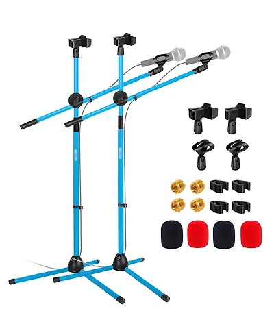 5 Core Dual Microphone Stand 2 Pack, Adjustable Tripod Floor Stand with Boom Arm