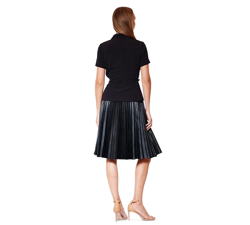 julia jordan Women's Collared Pleated Skirt Short Dress