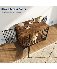 homfan 41 Dog Crate Furniture with Triple Doors and Feeder – Indoor Pet Kennel with 2 Bowls, Lockable Wheels, Bolt-Latch Doors