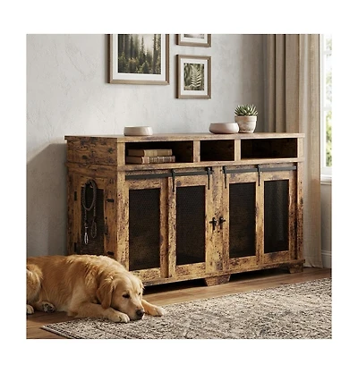 homfan 71 Double Dog Crate Furniture with Divider and 3 Drawers Extra Large Wooden Pet Kennel