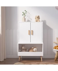 flynama Kids Toy Storage Cabinet with Doors and Open Shelf