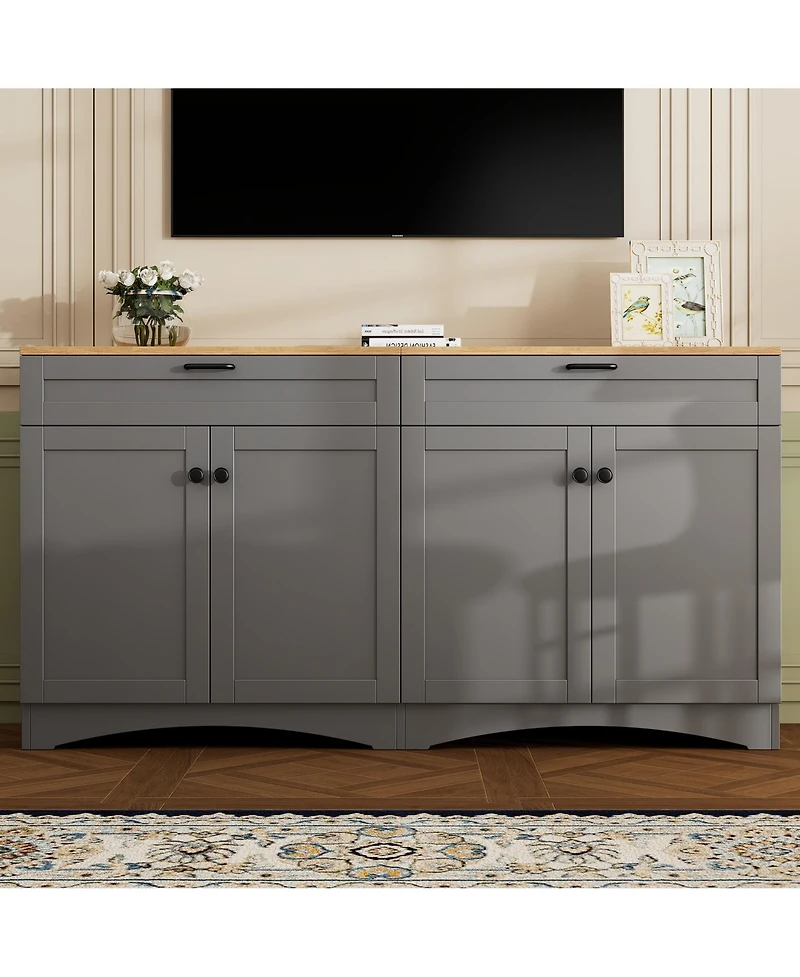Flynama Farmhouse Multi-functional Tv Console with Drawers Adjustable Storage Sideboard