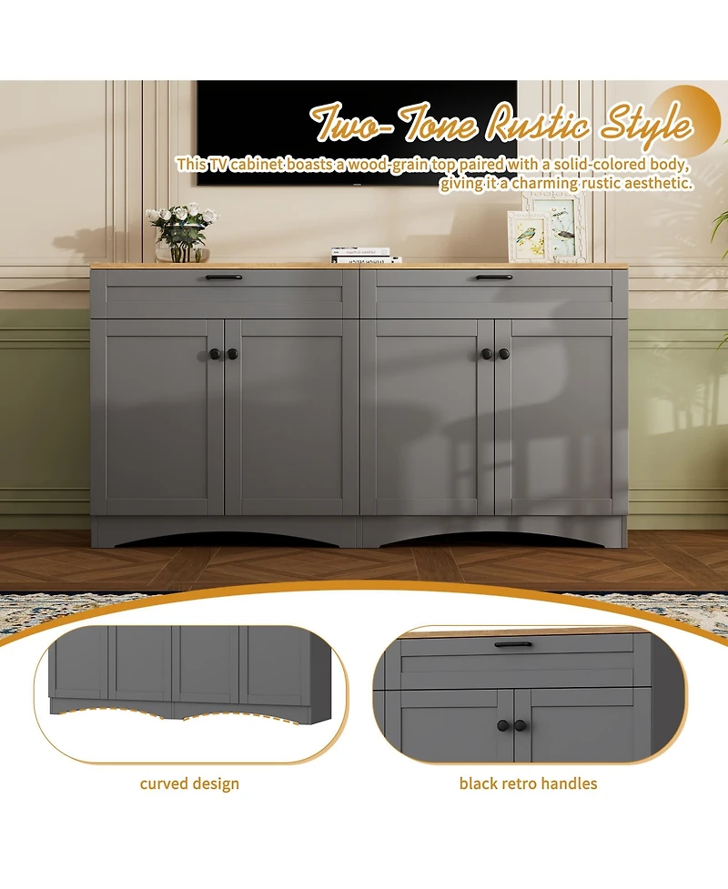 Flynama Farmhouse Multi-functional Tv Console with Drawers Adjustable Storage Sideboard