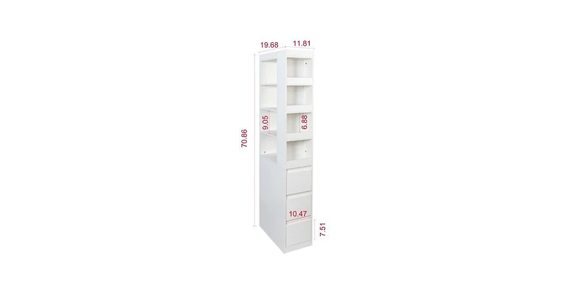 flynama 70.87 Inch High Modern Tall Wooden Storage Cabinet 4-Tier Shelves and Side Drawers Home Bookcase