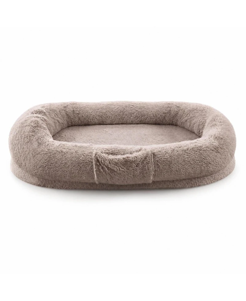 homfan Human and Pet Large Fluffy Faux Fur Bean Bag Bed Orthopedic Foam Mattress, Side Pockets, Portable Handle and Strap