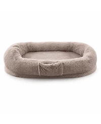 homfan Human and Pet Large Fluffy Faux Fur Bean Bag Bed Orthopedic Foam Mattress, Side Pockets, Portable Handle and Strap