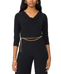 Msk Women's 3/4-Sleeve Cowl Neck Jumpsuit with Belt