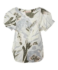 Pre-Owned Marni Women's Abstract Print Oversized Sleeve Satin Top