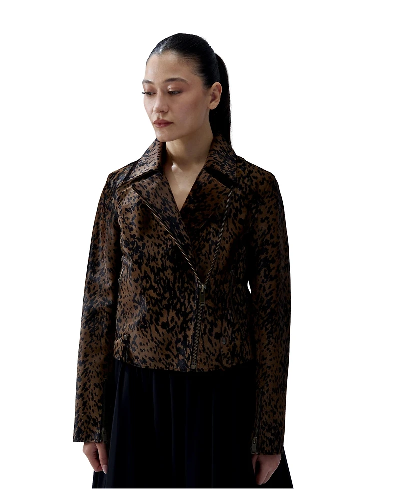 Pcfg Women's Your Itch Leopard-Print Kangaroo Leather Jacket