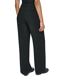 Dkny Petite High-Rise Straight Textured Crepe Pants