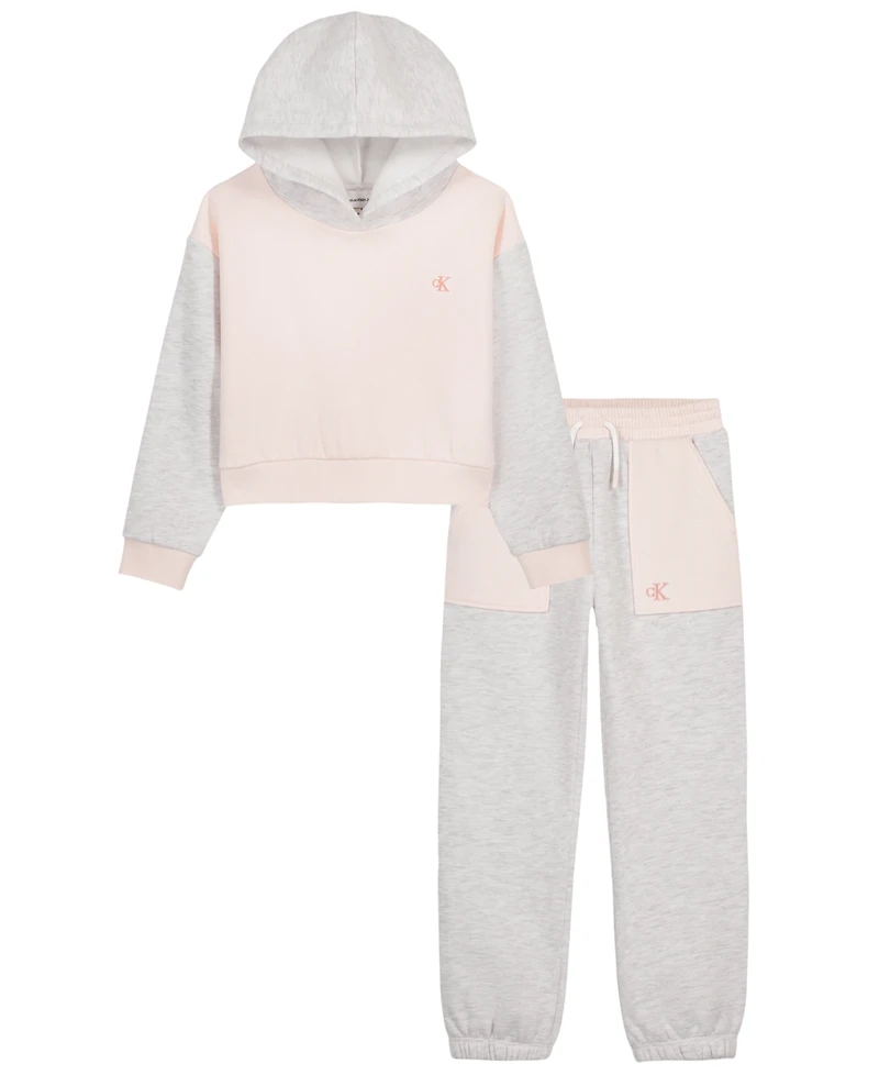 Calvin Klein Girls' 2T-6X Color-block Hoodie and Joggers, 2-Piece Set