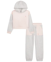 Calvin Klein Girls' 2T-6X Color-block Hoodie and Joggers, 2-Piece Set