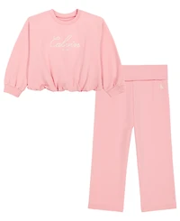 Calvin Klein Girls' 2T-6X Crewneck Sweatshirt and Pants, 2-Piece Set