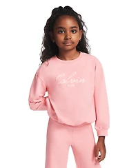 Calvin Klein Girls' 2T-6X Crewneck Sweatshirt and Pants, 2-Piece Set