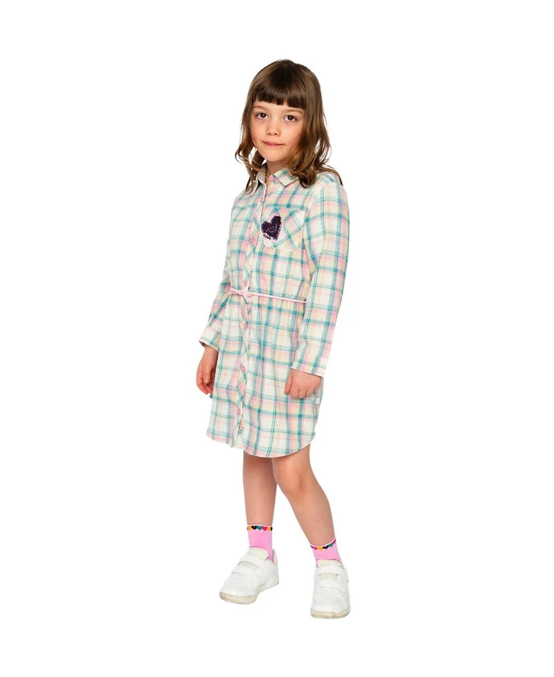 Deux par Deux Toddler Girls Shirt Dress with Belt Plaid Pattern