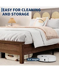 gaomon King Size Rattan Bed Frame - Boho Wooden Platform Bed with Natural Rattan Headboard, Silent Slats, No Box Spring Needed, Easy Assembly