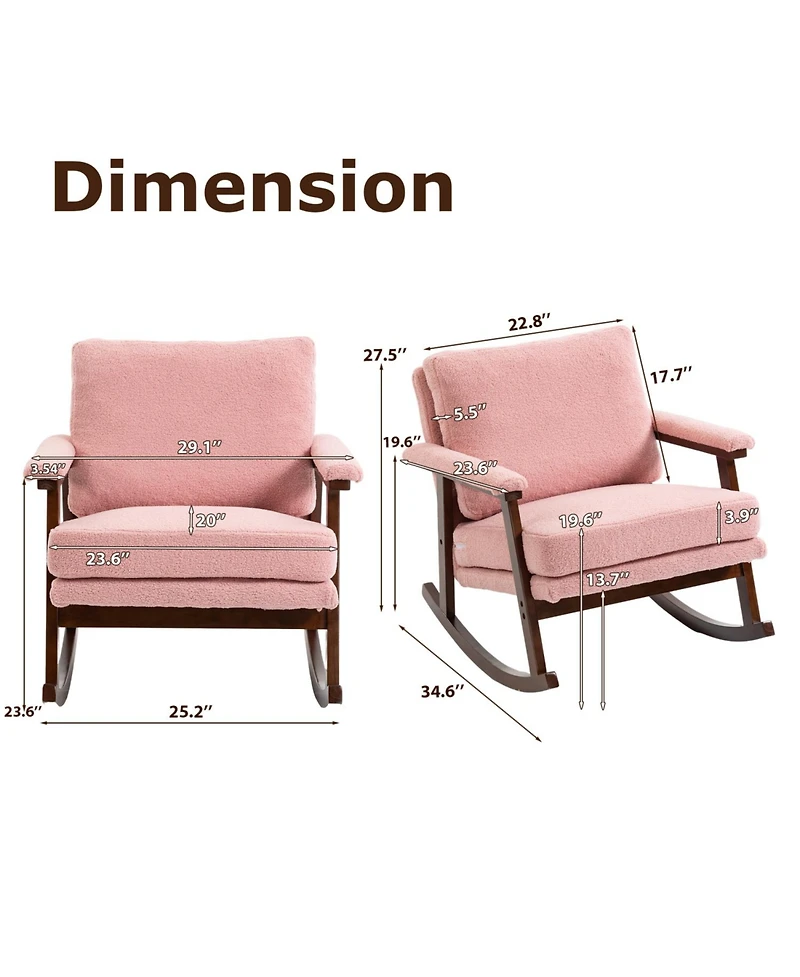 Rainsken Rocking Accent Chair, Upholstered Accent Chair with Solid Rubberwood Frame, Cozy Reading Chair for Small Spaces, for Living Room/Bedroom
