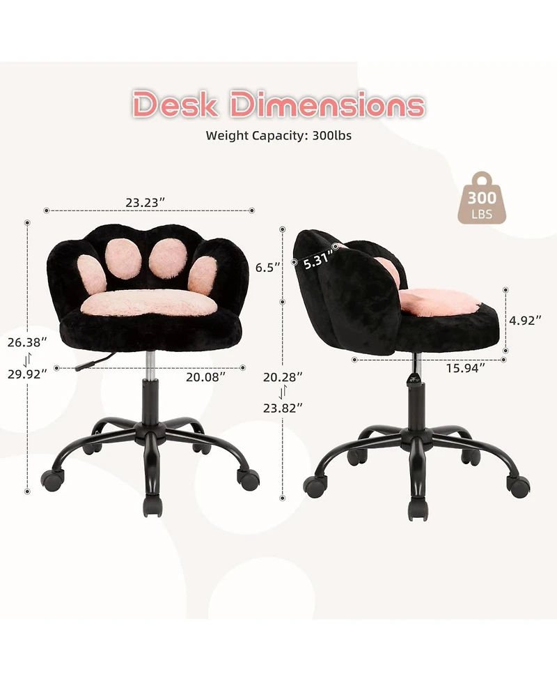 gaomon Armless Vanity Office Chair with Cat Back, 360 Degree Swivel and Wheels