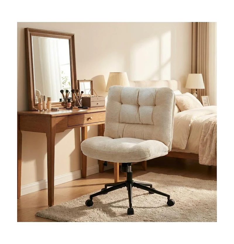 gaomon 2 Piece Home Office Chair with Wheels Armless Vanity Desk Chair, Soft Chenille Fabric, Double Cushion Wide Seat