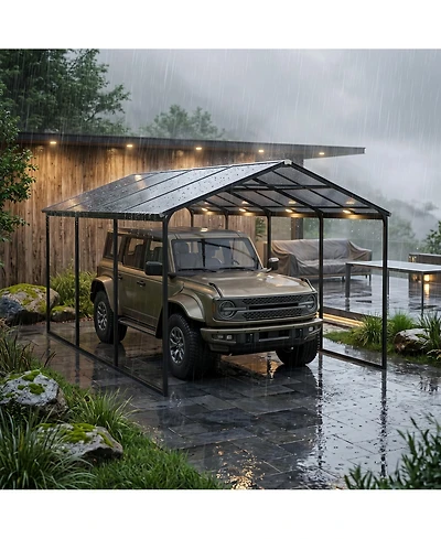 homfan Heavy Duty Carport, Galvanized Steel Frame with Color Steel Vertical Pattern Roof, Parking Shelter for Cars Trucks