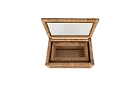 Storied Home Woven Rattan and Wood Display Boxes with Glass Lids, Set of 2 12.5 x 6.75 x 4.25 and 15.5 x 9.5 x 6 inches