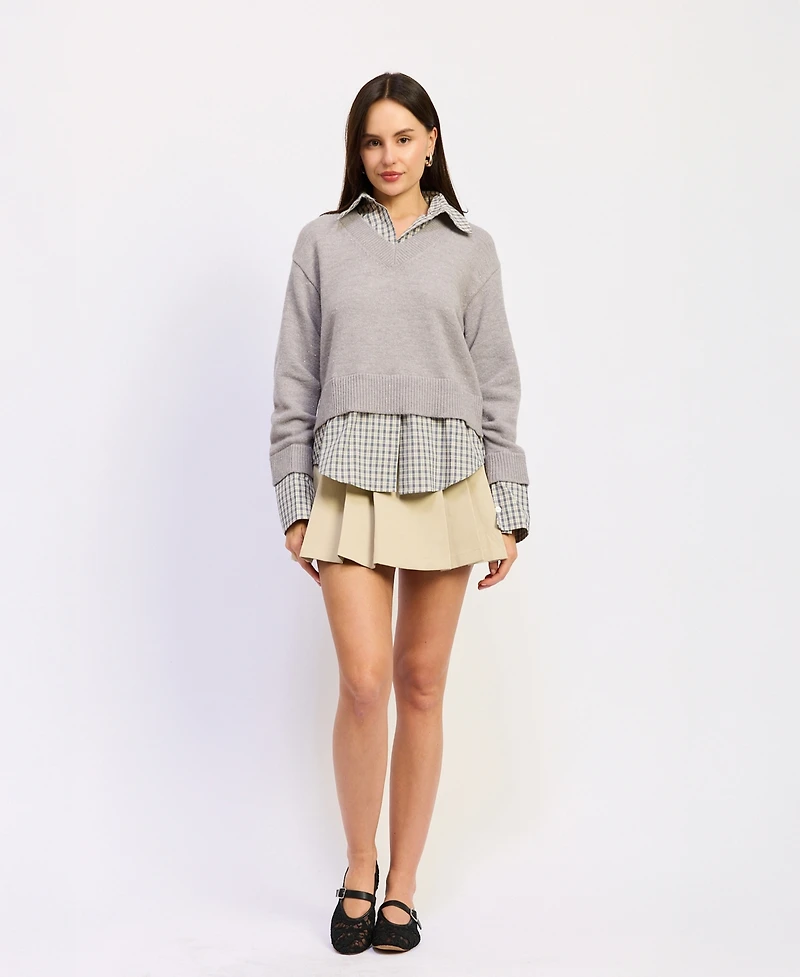 En Saison Women's Annie Long-Sleeve Collared Sweater