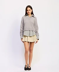 En Saison Women's Annie Long-Sleeve Collared Sweater