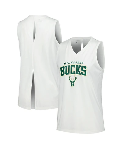 LevelWear Women's White Milwaukee Bucks Paisley Peekaboo Tank Top