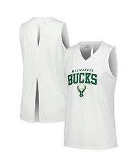 LevelWear Women's White Milwaukee Bucks Paisley Peekaboo Tank Top