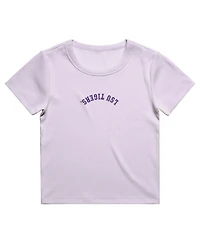 Uscape Apparel Women's Purple Lsu Tigers Upside Down Embroidery Ribbed Cropped T-Shirt