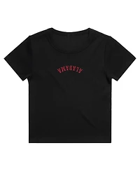 Uscape Apparel Women's Black Alabama Crimson Tide Upside Down Embroidery Ribbed Cropped T-Shirt