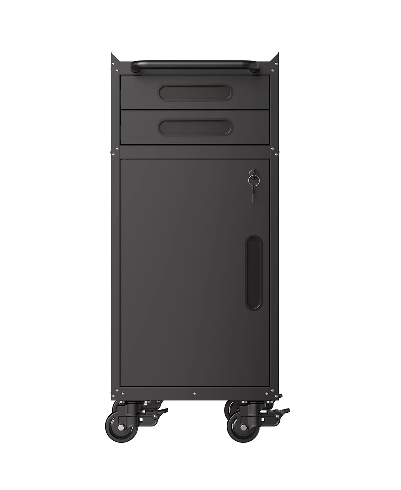 Viyet 34" Slim Rolling Tool Cabinet - Space-Saving Narrow Storage with Lockable Door and 2 Drawers