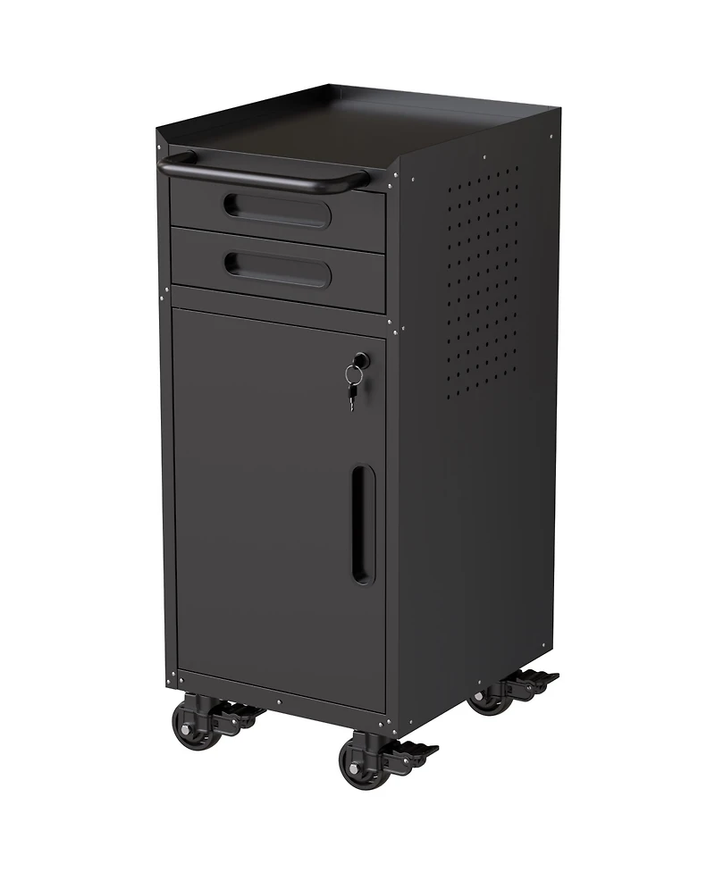 Viyet 34" Slim Rolling Tool Cabinet - Space-Saving Narrow Storage with Lockable Door and 2 Drawers