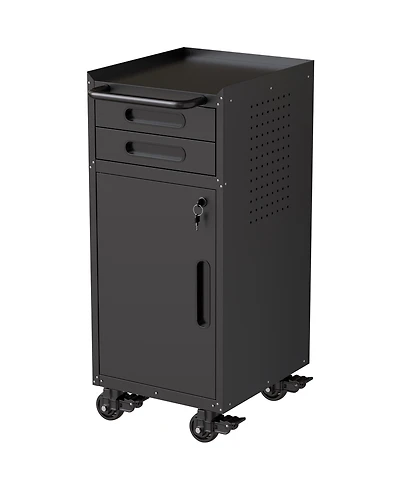 Viyet 34" Slim Rolling Tool Cabinet - Space-Saving Narrow Storage with Lockable Door and 2 Drawers